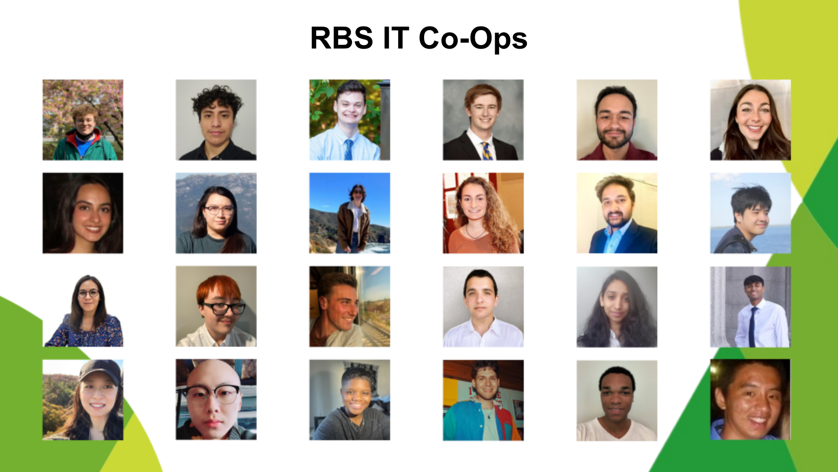 Text reads RBS IT Co-Ops, followed by headshots of the 24 new team members